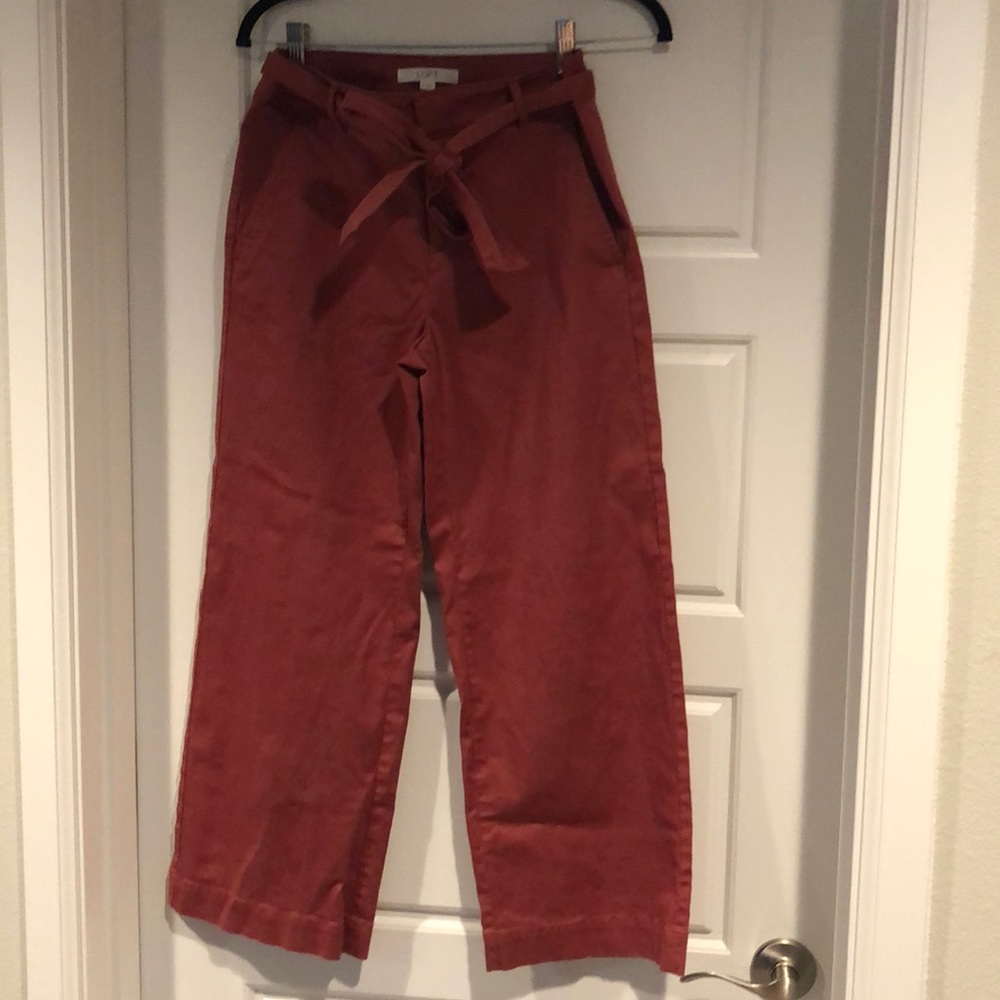 LOFT wide leg cropped pants with tie detail
